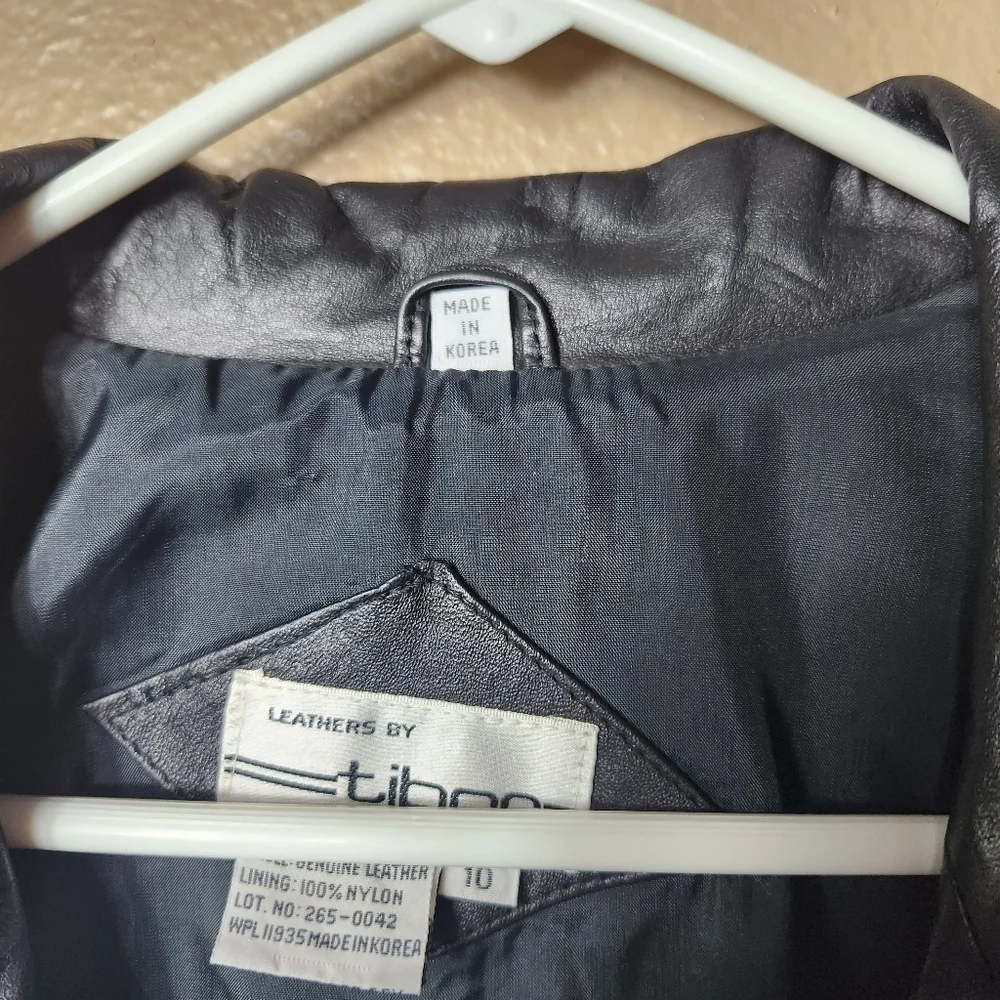 Vintage Womens Tibor 90s Black Leather One Button Blazer-Size 10